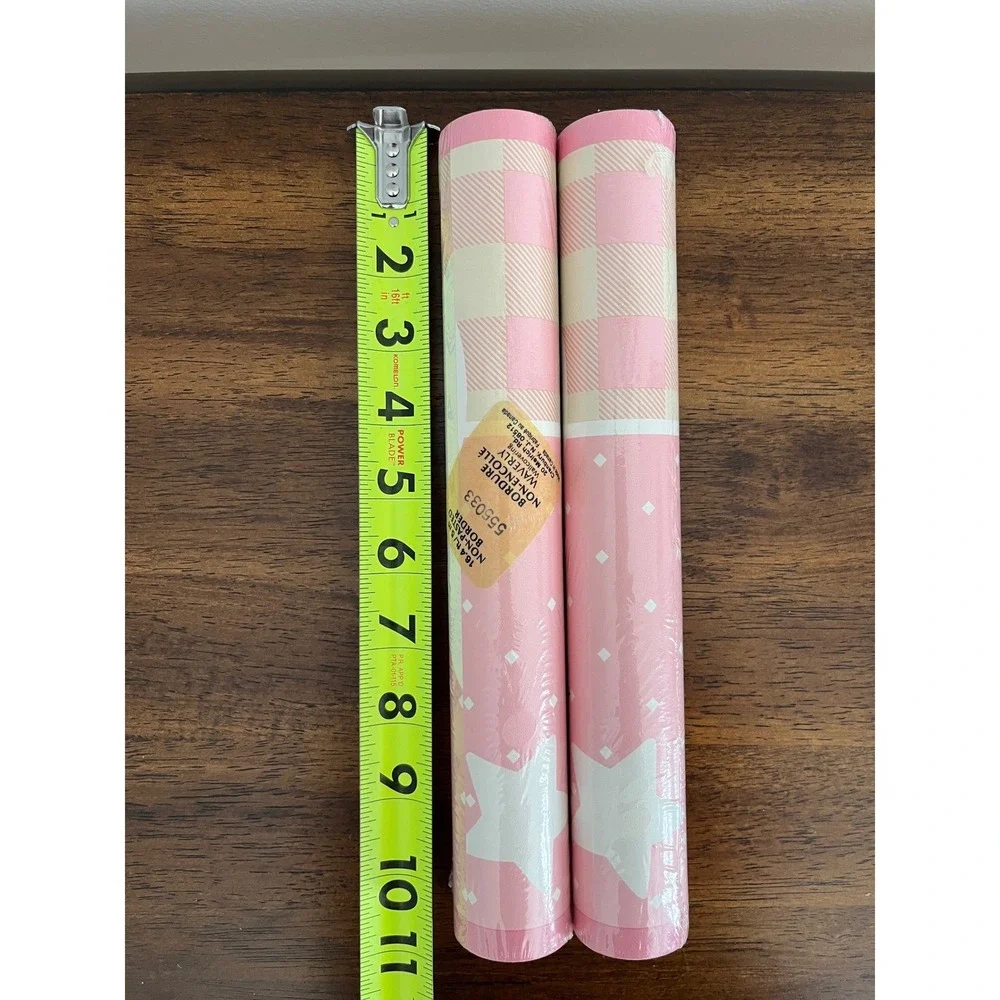 Waverly Non-Pasted Wallpaper Border Pink and white with star gingham Vtg decor